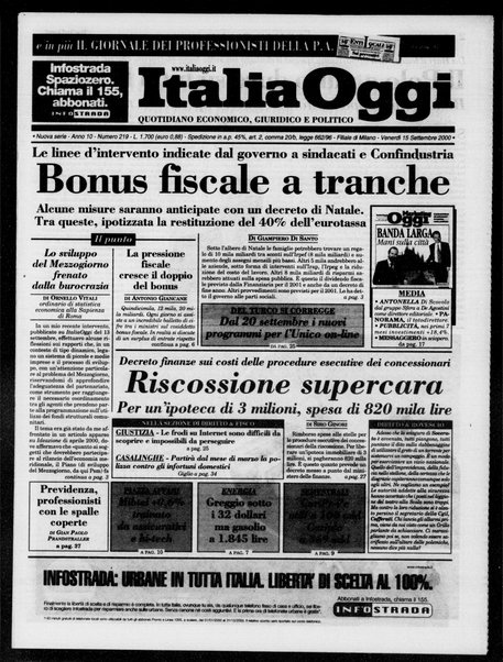 Italia oggi : quotidiano di economia finanza e politica